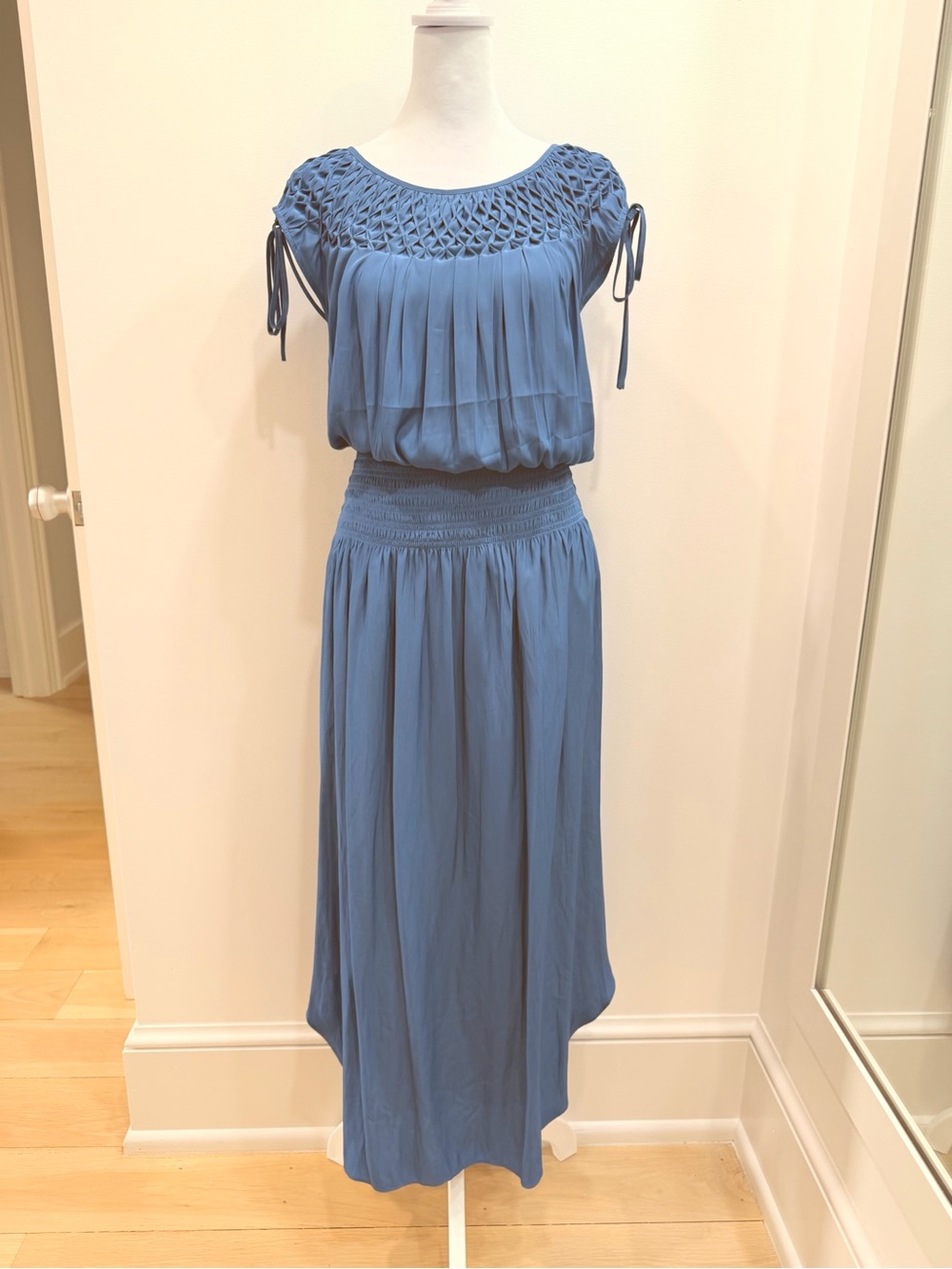 Ramy Brook Zoe Boat Neck True Blue Smocked Waist Maxi Dress - Size XXS